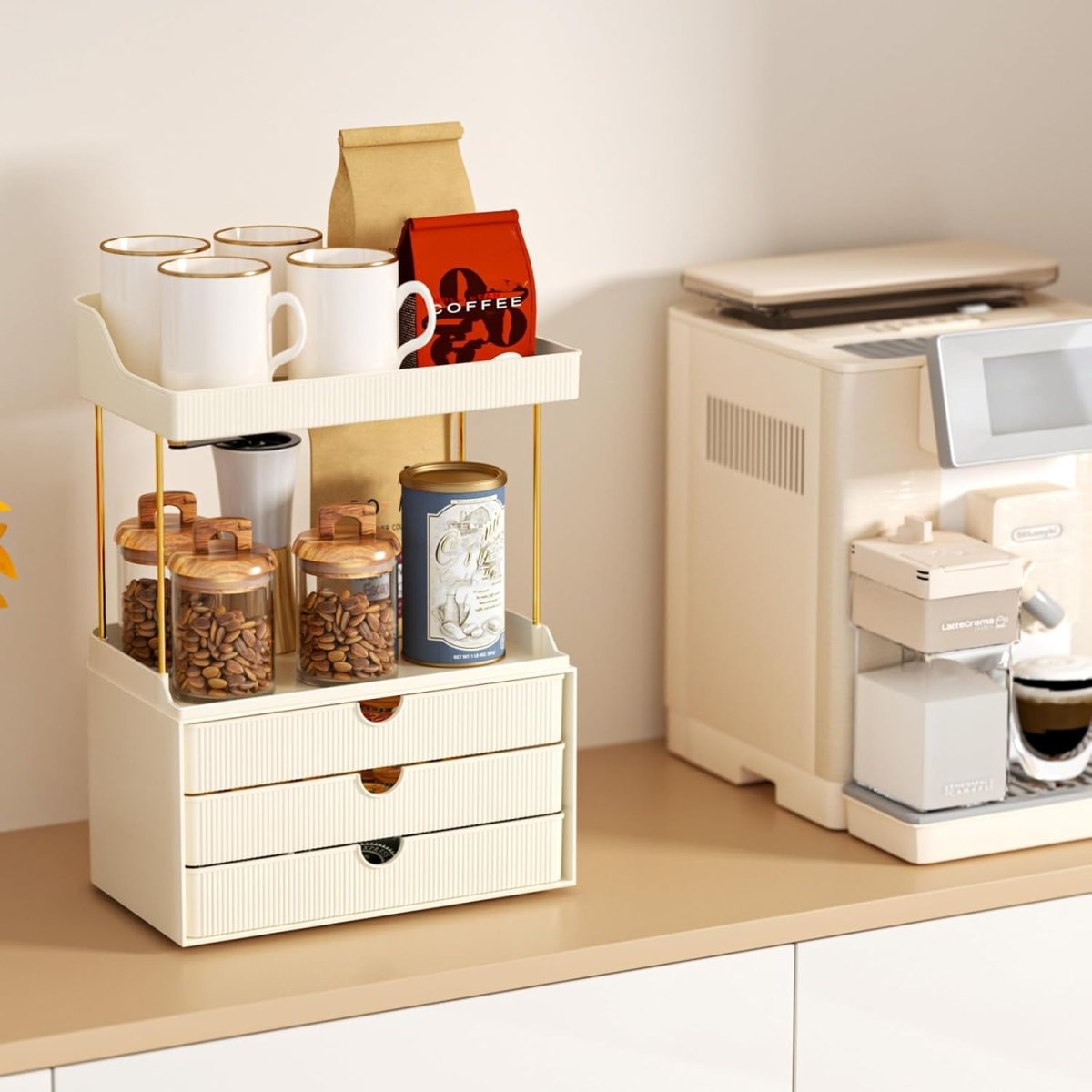 StorBin 3 Drawers Makeup Organizer - 5 Tier Bathroom Counter Organizers and Storage, Versatile Perfume Vanity Organizer, Ideal for Cosmetic, Large Skincare, Face Mask, Office Supplies, Amber - Homesidy.com