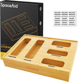 SpaceAid Bag Storage Organizer for Kitchen Drawer, Bamboo Organizer, Compatible with Gallon, Quart, Sandwich and Snack Variety Size Bag (1 Box 4 Slots) - Homesidy.com