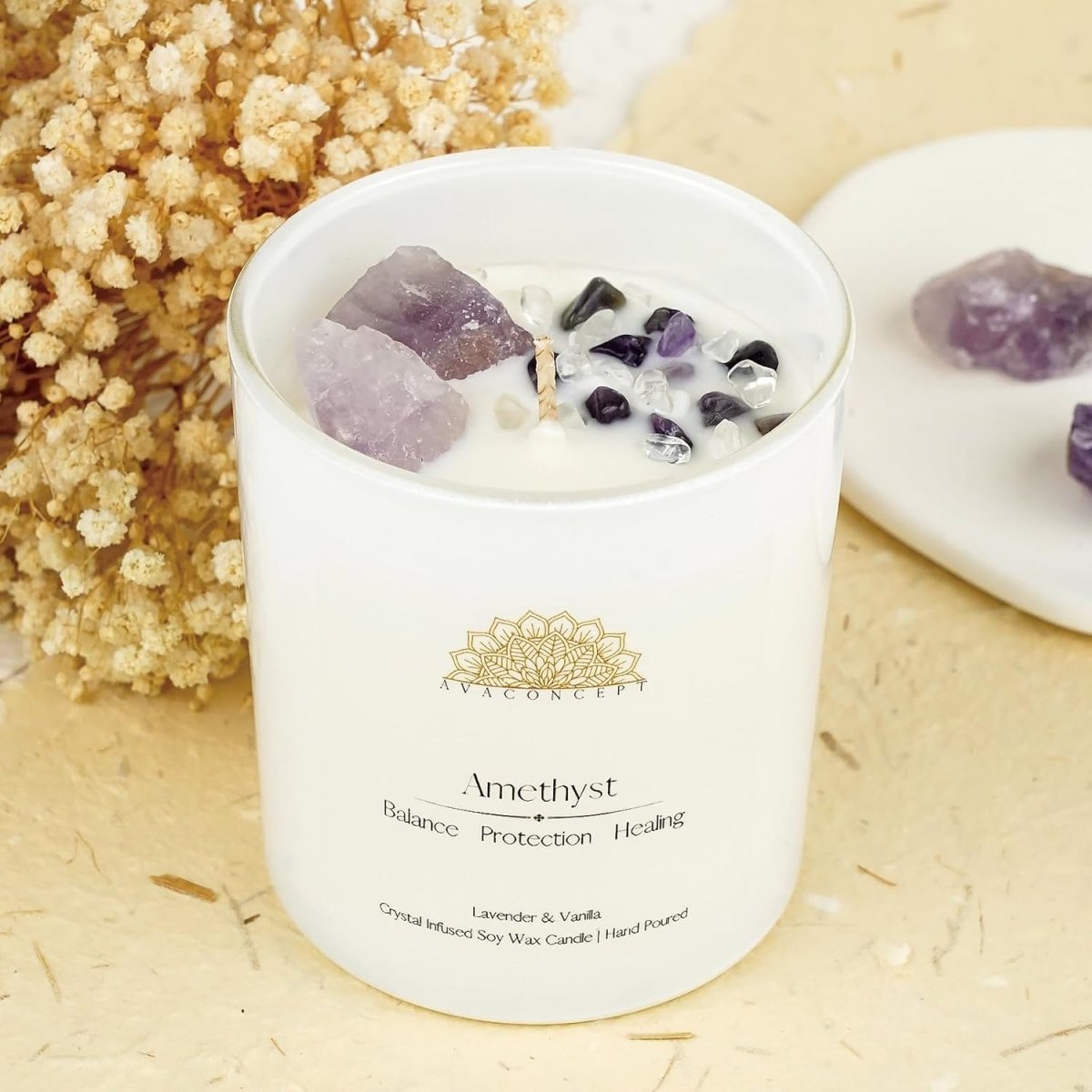 ava concept - Soy Candles with Crystals - Aromatherapy Scented Candle for Women - Lavender Vanilla Gift Set - Small Wax Melts - 3 Pack 3.5oz - Homesidy.com