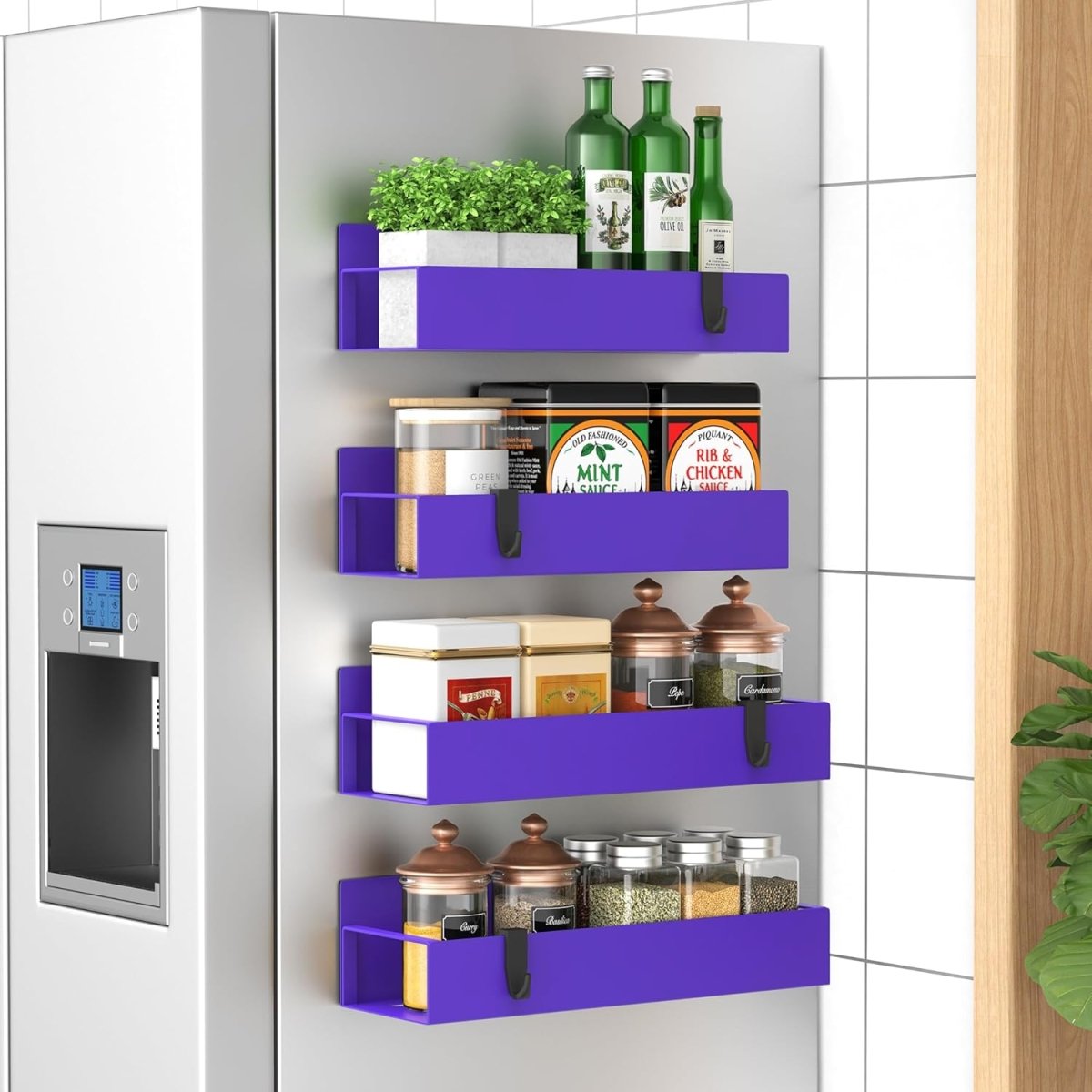 HuggieGems Metal 4 Pack Magnetic Spice Storage Rack Organizer for Refrigerator and Oven, Black Fridge Organizers and Storage - Homesidy.com