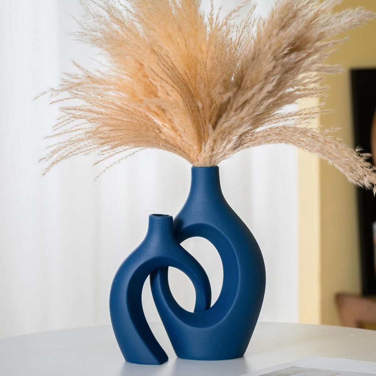 Lvases Snuggle Hollow Ceramic Vase Set of 2, Nordic Modern Boho ins Style Decorative Ceramic Aesthetic Flower Vase for Home Decor (Milky White W 6.3&34; X H 8.4&34;) - Homesidy.com