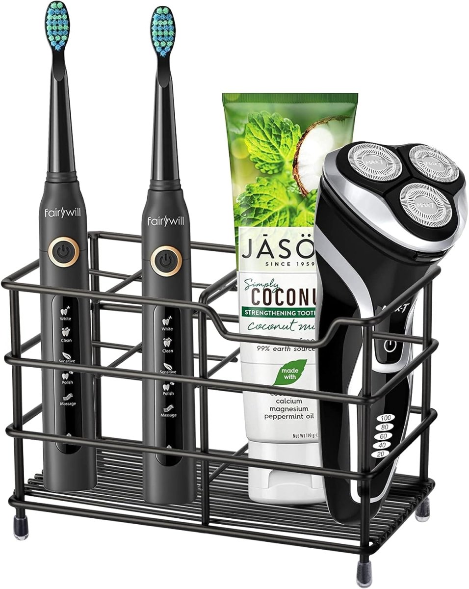 Urbanstrive 304 Stainless Steel Bathroom Toothbrush Holder Toothpaste Holder Stand Bathroom Accessories Organizer (Black, Small) - Homesidy.com