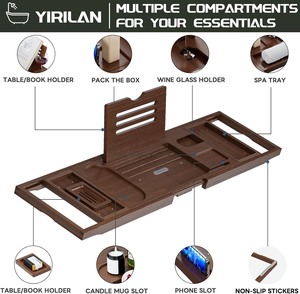 Premium Bathtub Tray Caddy, Expandable Bath Tray, Unique House Warming Gifts, New Home, Anniversary and Wedding Gifts for Couple, Bridal Shower Gift for Women - Homesidy.com