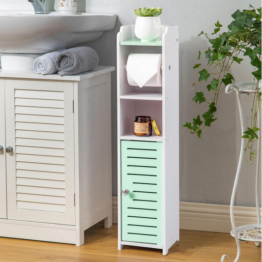 AOJEZOR Toilet Paper Holder Stand: No Drill PVC Small Bathroom Cabinet for Apartment Dwellers - Rental Deposit Protection - Small Space Storage Saving - Homesidy.com