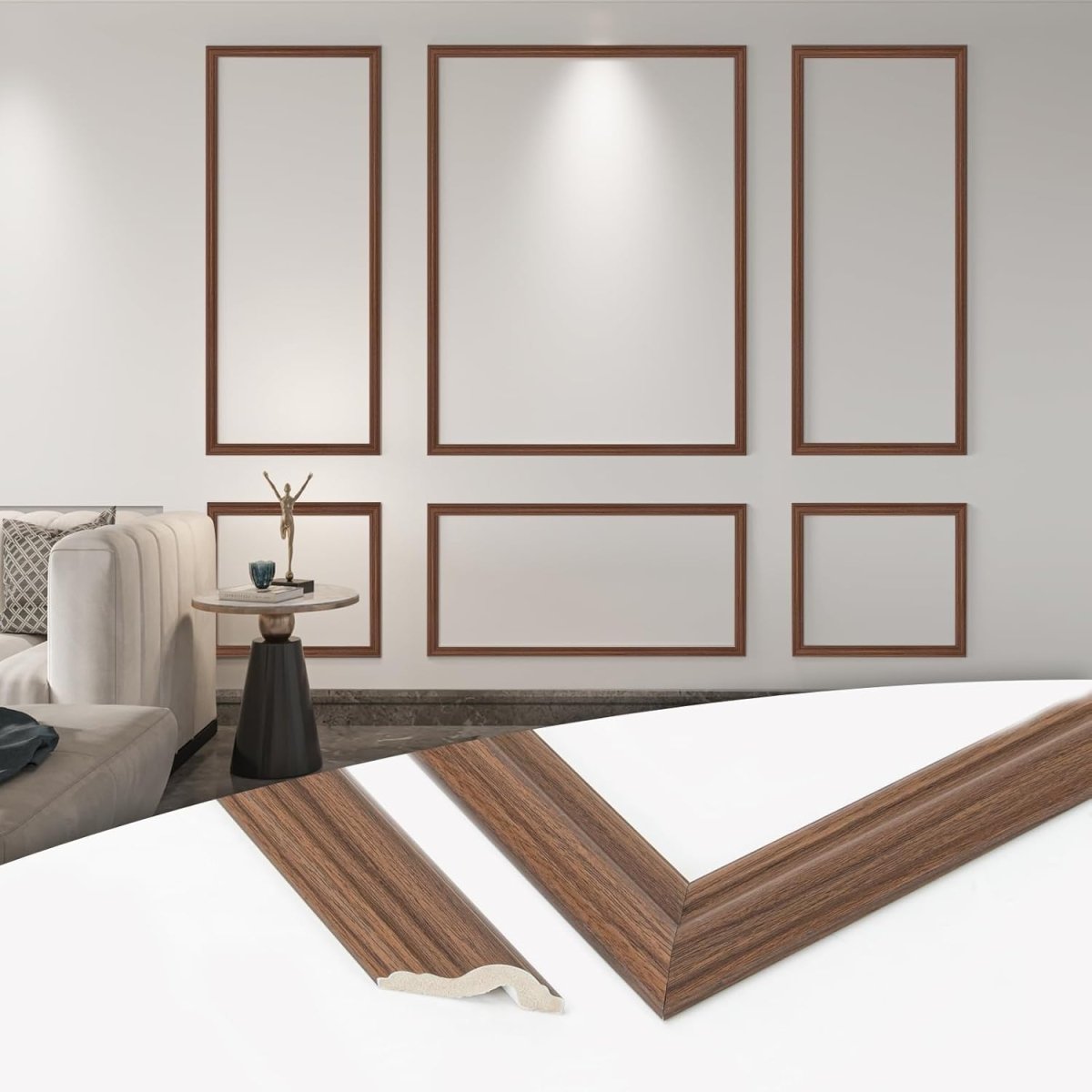 Art3d Pre - Cut Wall Molding Set of 6 pcs, Ready - to - Assemble Wainscoting Panels for Interior Wall Décor Living Room Bedroom Accent Wall - Installed with Glue, 3 Top 3 Bottom - Homesidy.com