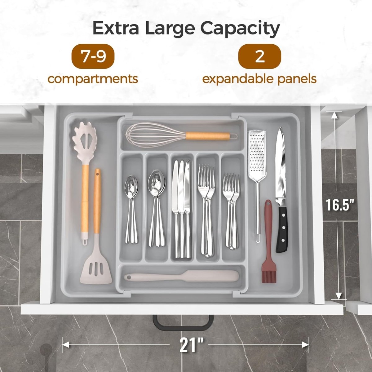 ukeetap Extra Large Expandable Silverware Organizer, BPA - Free Food - Safe Cutlery Flatware Organizer, Kitchen Utensil Drawer Organizer, Adjustable Silverware Holder for Spoons Forks Knives, Black - Homesidy.com