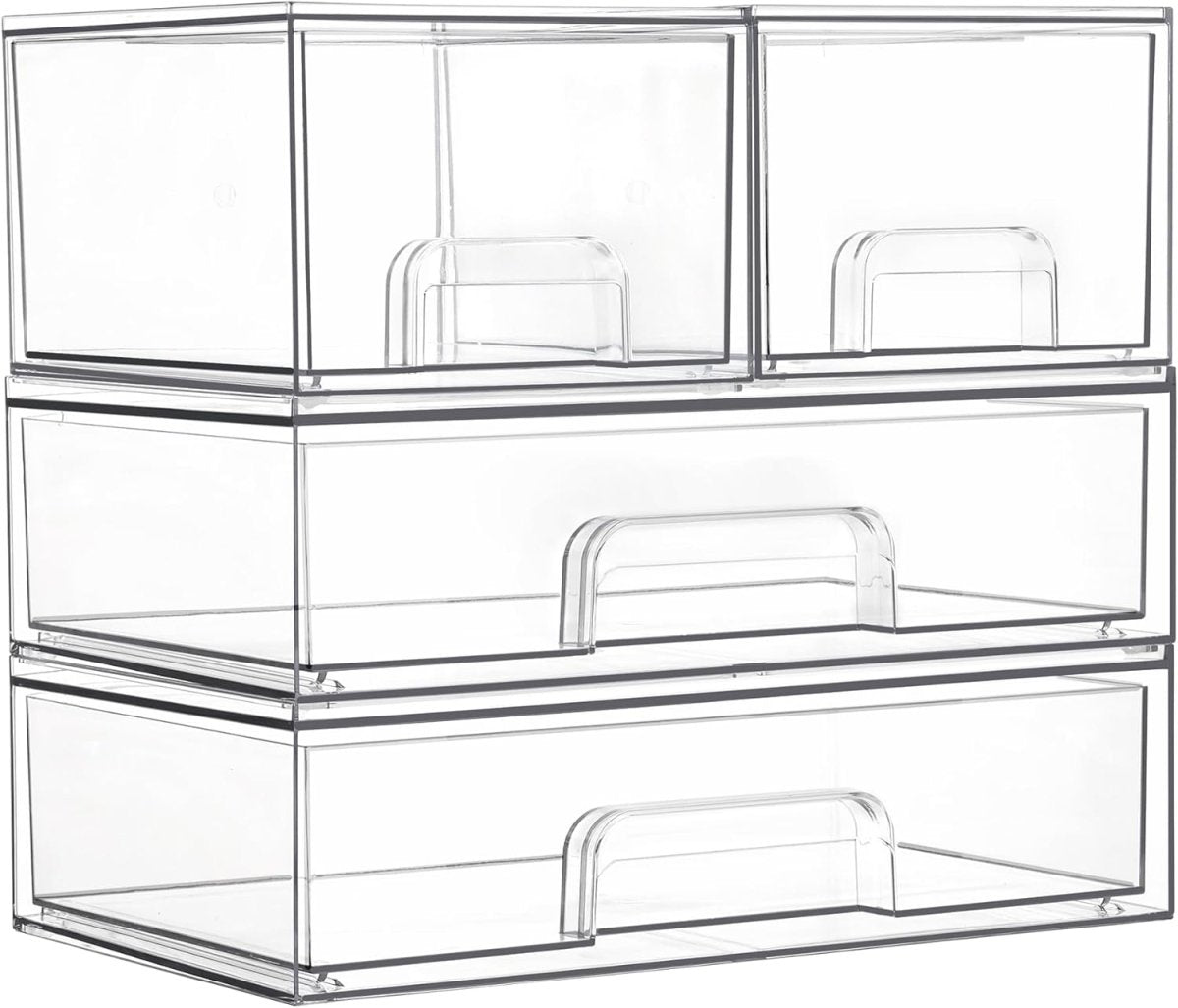 Vtopmart Stackable Storage Drawers Set of 5, Clear Plastic Organizer Bins for Baby Bottle, Beauty Supplies Storage, Ideal for Kichen Countertop, Vanity, Bathroom, Cabinet, Pantry Organization - Homesidy.com