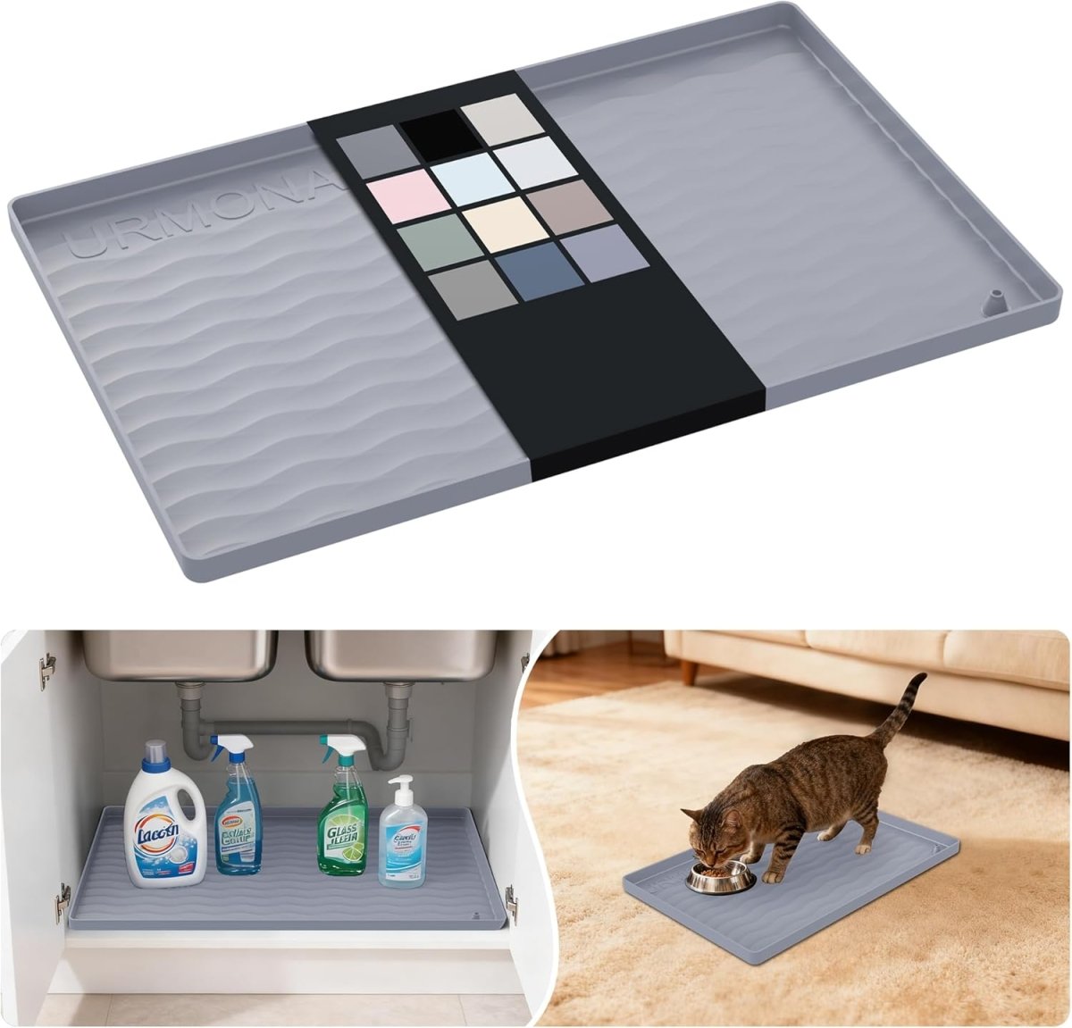 URMONA Waterproof Silicone Under Sink Mat 31 x 22 Shelf Liner for Kitchen and Bathroom, Cabinet and Counter Protector, Storage and Organizers, Litter Mat, Pet Cat Puppy Essentials(Dark Grey) - Homesidy.com