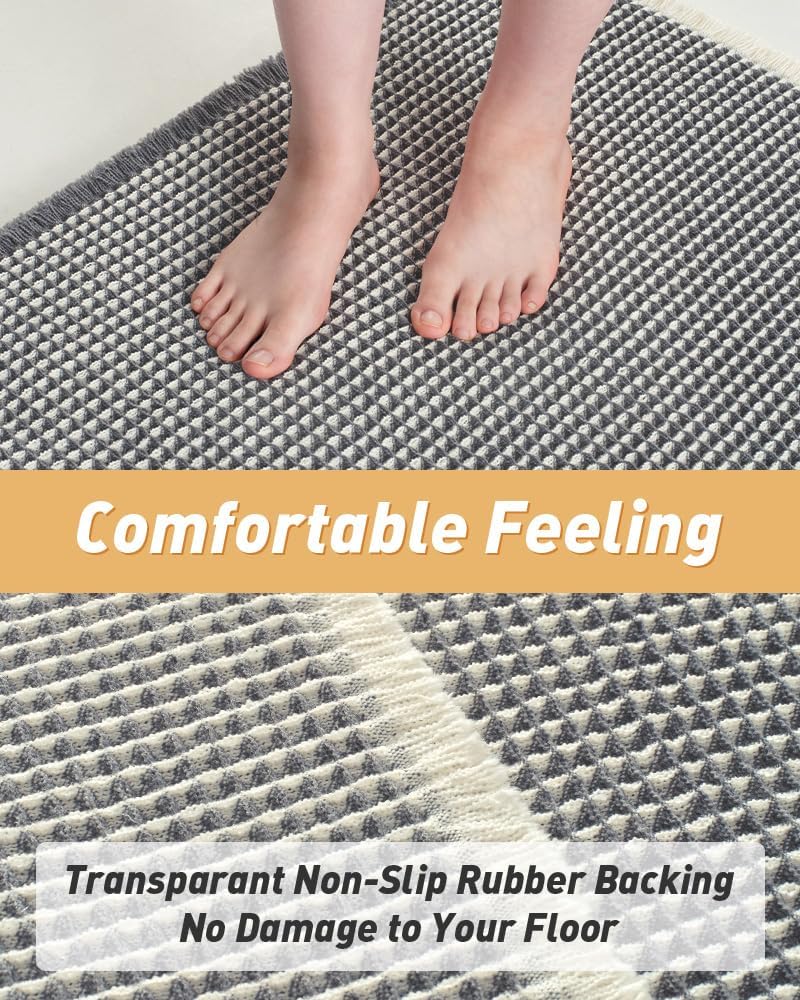 AMOAMI Upgraded Waffle Bath Mat, Super Absorbent Non Slip Bath Mats for Bathroom Floor, Machine Washable Bathroom Rugs with Tassels, Rubber Backed Bathroom Mats, Ultra Soft, 18&34; x 30&34;, Brown - Homesidy.com