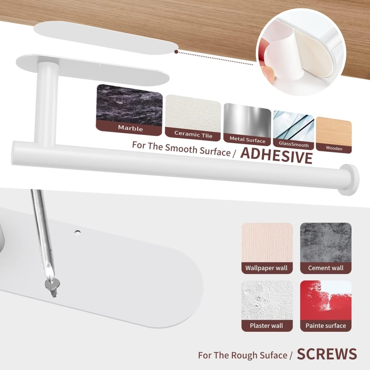 DEKAVA Paper Towel Holder Under Cabinet Wall Mount for Kitchen Towel, Self - Adhesive Bar, Rack, SUS304 Stainless Steel 13 inch (BlackA, 1) - Homesidy.com