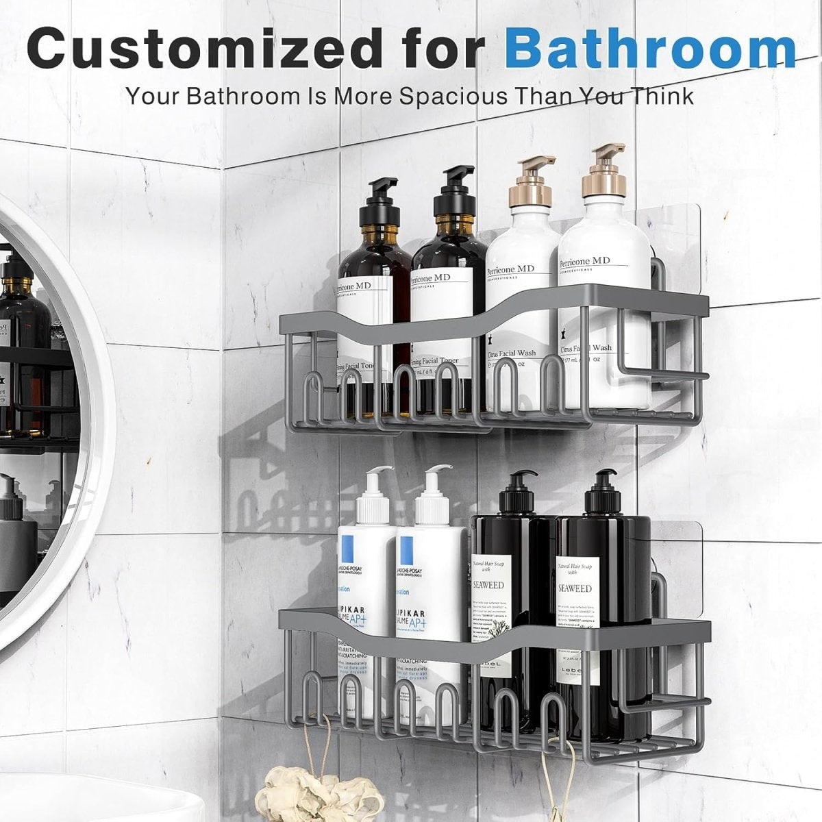 EUDELE 5 - Pack Rustproof Stainless Steel Shower Caddy Set– No Drill Adhesive Bathroom Organizer, Space - Saving Shower Shelves for Apartment Essentials, Bathroom/Kitchen Storage Home Decor - L Size - Homesidy.com