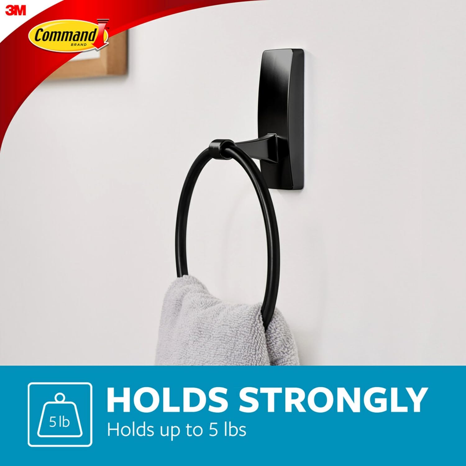 Command Hand Towel Holder Satin Nickel with Water Resistant Command Strips, Rust Resistant Bathroom Organizer, Holds up to 5 lbs, Large - Homesidy.com