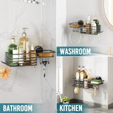 TAILI Shower Caddy Suction Cup 2 Pack with Hooks &amp; Soap holder, Heavy Duty Shower Organizer for Bathroom, No Drilling Bathroom Organizer with Large Capacity, Black Metal Storage Basket - Homesidy.com