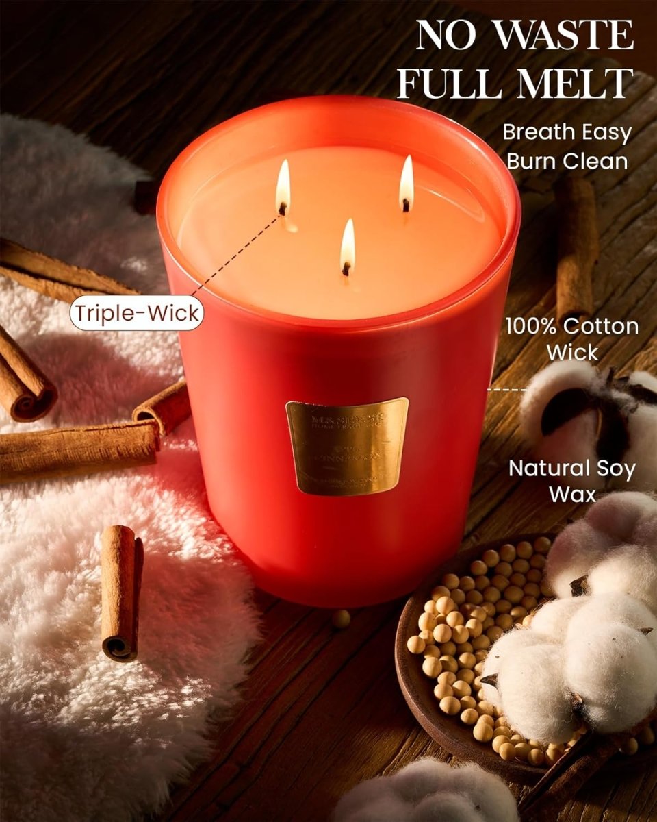 M&amp;SENSE Extra Large Candle Creamy Vanilla Scented, 3 - Wick 35oz 150H Long Lasting, Natural Soy Wax Aromatherapy Candle for Stress Relief, Home Fragrance Fall Winter Christmas Thanksgiving Gifts - Homesidy.com