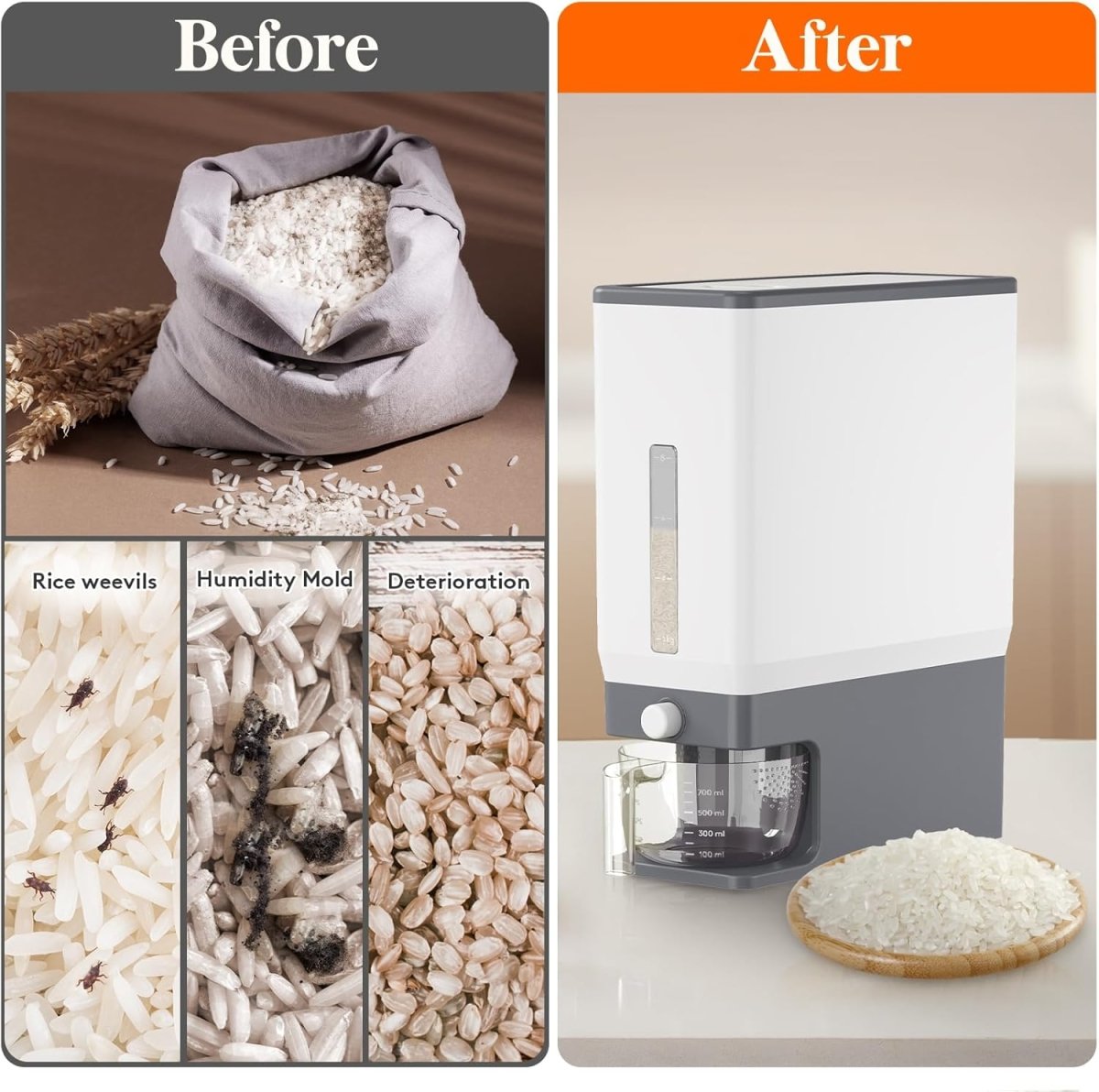 Lifewit Rice Dispenser 25 Lbs(11.3kg), Rice Storage Container Sealed Moisture Proof with Measuring Cup for Kitchen Pantry Household, BPA - Free, 1 Pack - Homesidy.com