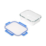 Amazon Basics Glass Food Storage Containers with Locking Lids, Set of 7, 14 pieces including lids, BPA - Free, clear with blue silicone ring - Homesidy.com