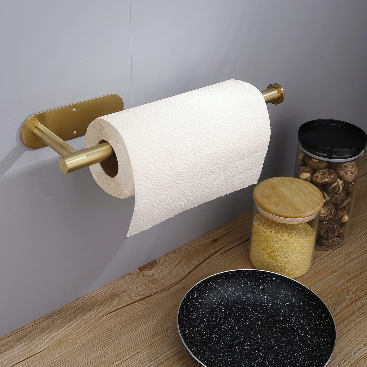 DEKAVA Paper Towel Holder Under Cabinet Wall Mount for Kitchen Towel, Self - Adhesive Bar, Rack, SUS304 Stainless Steel 13 inch (BlackA, 1) - Homesidy.com