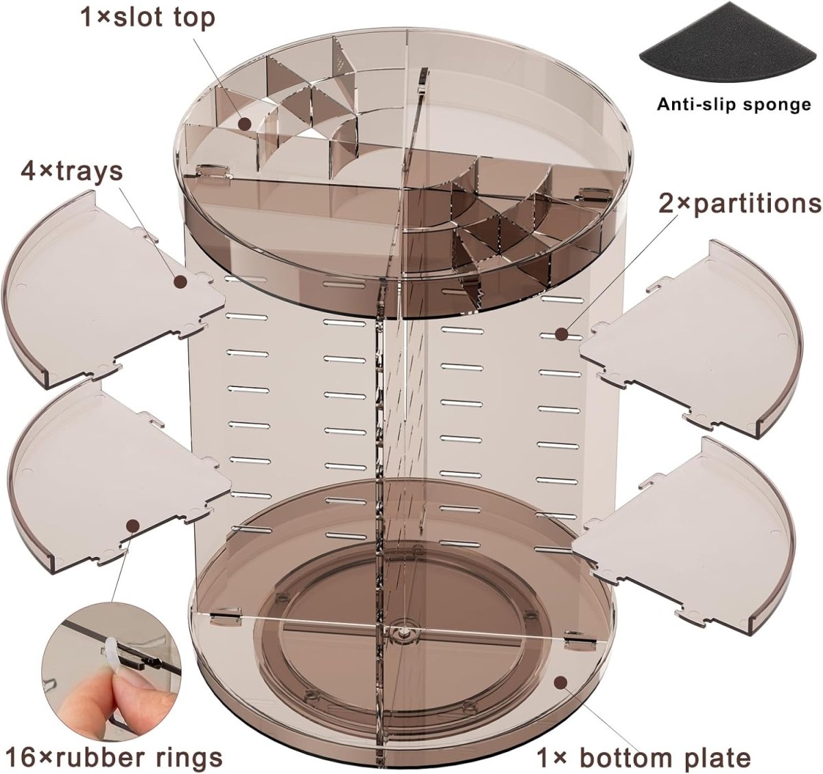 Rotating Makeup Organizer, DIY 8 Adjustable Layers Spinning Skincare Organizer, Cosmetic Display Case with Brush Holder Perfume Tray, Multi - Function Storage Carousel for Vanity Bathroom Countertop - Homesidy.com