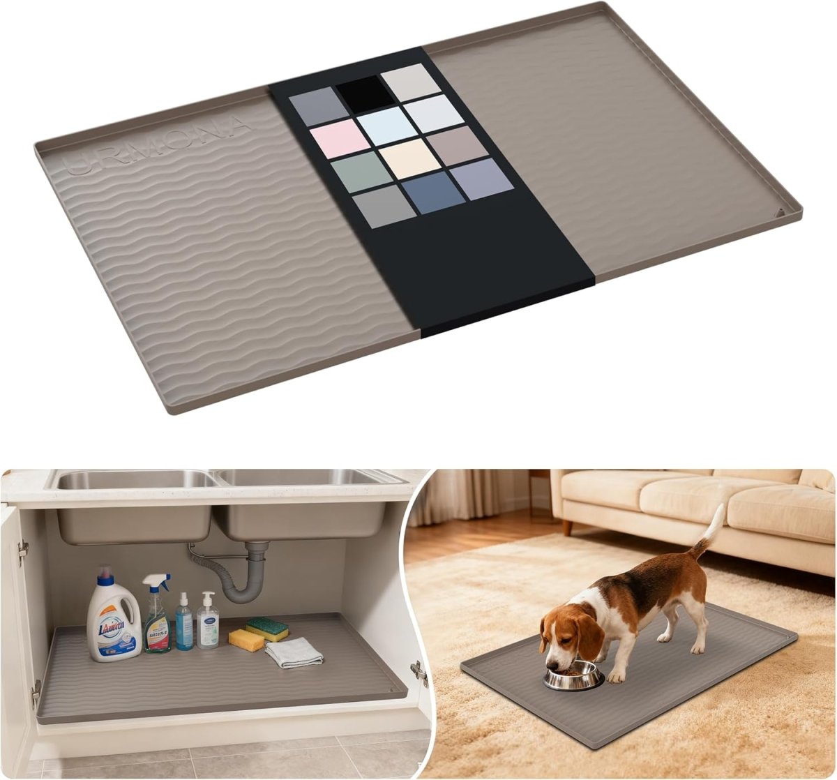 URMONA Waterproof Silicone Under Sink Mat 31 x 22 Shelf Liner for Kitchen and Bathroom, Cabinet and Counter Protector, Storage and Organizers, Litter Mat, Pet Cat Puppy Essentials(Dark Grey) - Homesidy.com