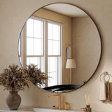 HARRITPURE Round Mirror 30 Black Wall Mounted Circle Mirrors Vanity Mirror with Brushed Aluminum Alloy Frame Modern Decoration for Bathroom, Living Room, Vanity, Bedroom, Entryway - Homesidy.com