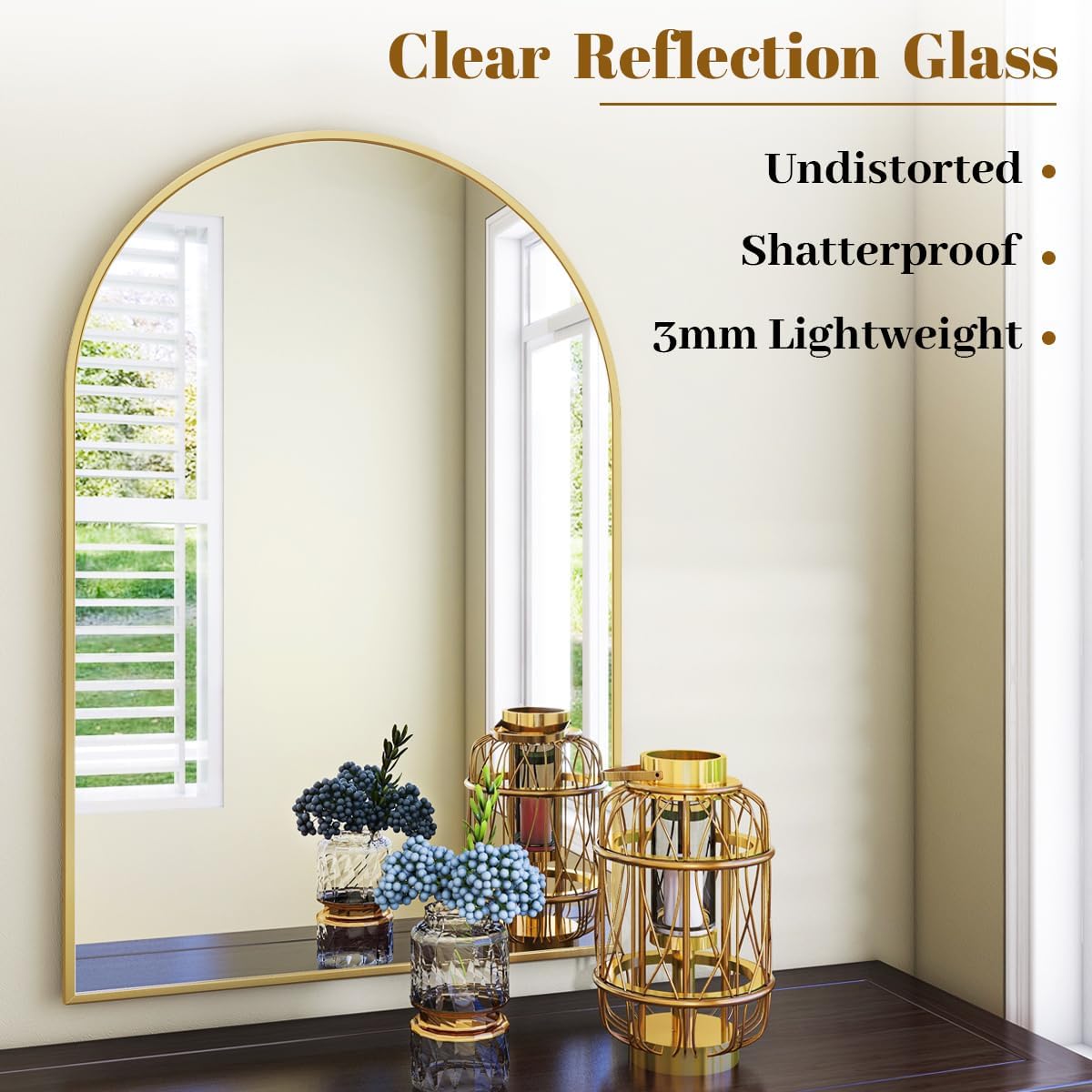 VooBang Arched Wall Mirror, 30 x 38 inch Arch Bathroom Mirror, Wall Mounted Vanity Mirror with Arch Metal Frame, Modern Bathroom Vanity Mirror for Bedroom, Living Room, Hanging or Leaning, Black - Homesidy.com