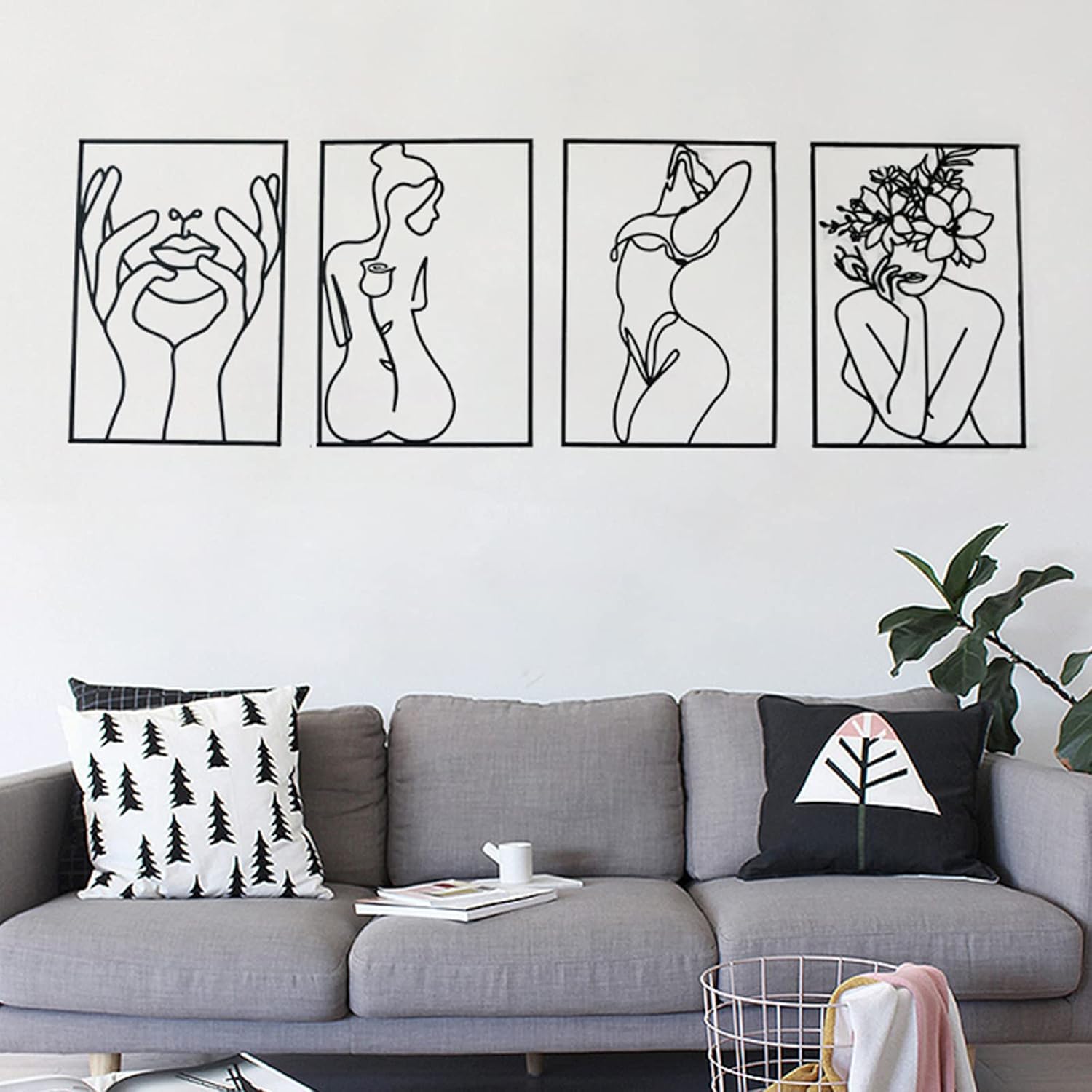 Glamativity 4 Pack Gold Wall Art Decor, Minimalist Single Line Real Metal Wall Art, Womans Body Shape Abstract Wall Art (Gold Classic Style, 17 x 11.8) - Homesidy.com