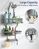 YASONIC Shower Caddy Hanging - Never Rust Shower Organizer - Aluminum Over The Head Caddy with 10 Hooks for Razor/Sponge - Rack with Soap Basket - Silver - Homesidy.com