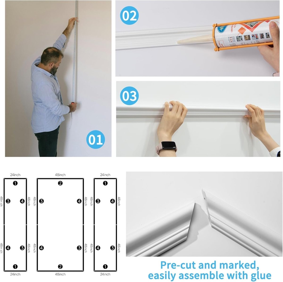 Art3d Pre - Cut Wall Molding Set of 6 pcs, Ready - to - Assemble Wainscoting Panels for Interior Wall Décor Living Room Bedroom Accent Wall - Installed with Glue, 3 Top 3 Bottom - Homesidy.com