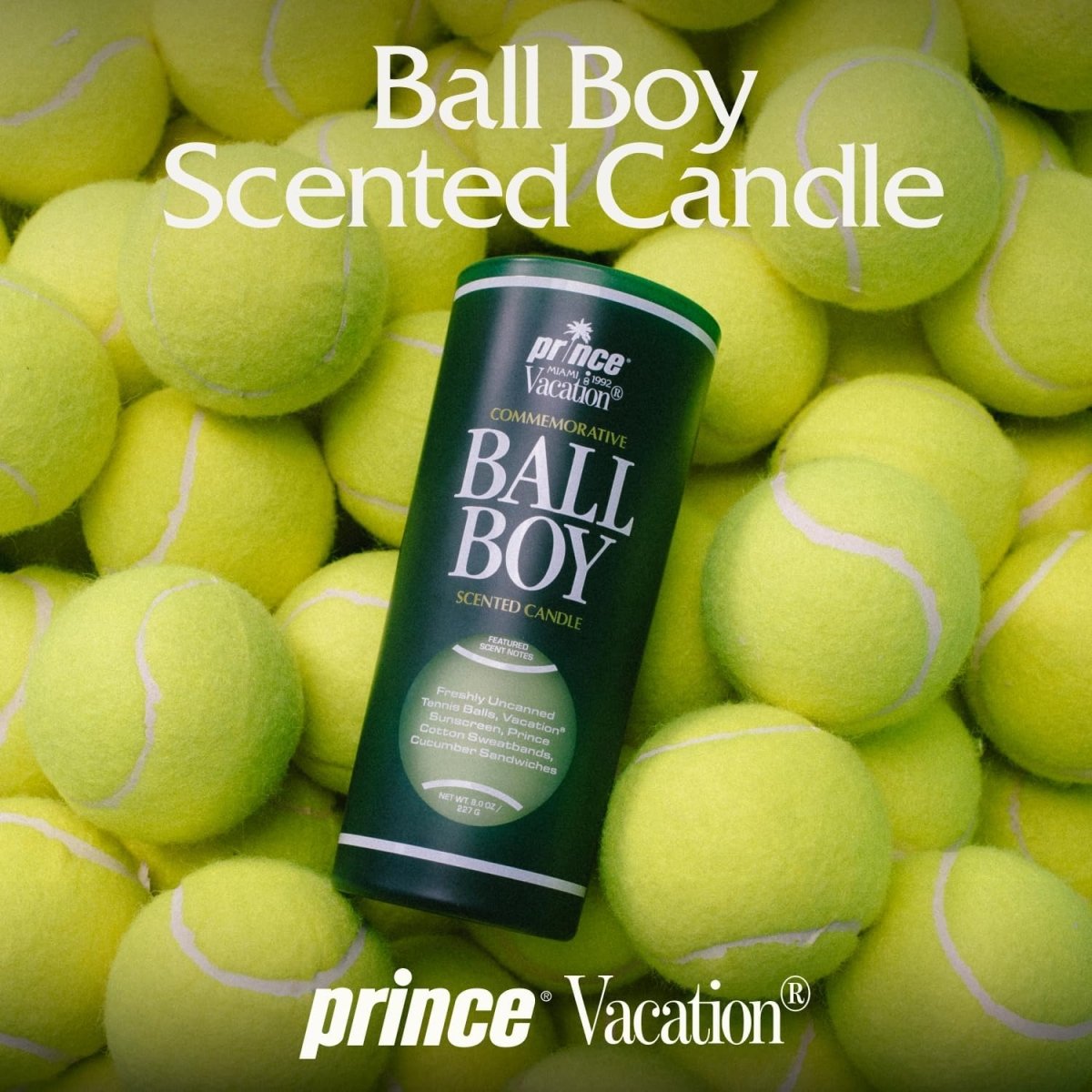 Ball Boy Tennis Scented Candle by Prince x Vacation Sunscreen, Premium Soy - Blend Wax, 65 - Hour Long Burning, Sport Gift for Women &amp; Men, 8 Oz. - Homesidy.com