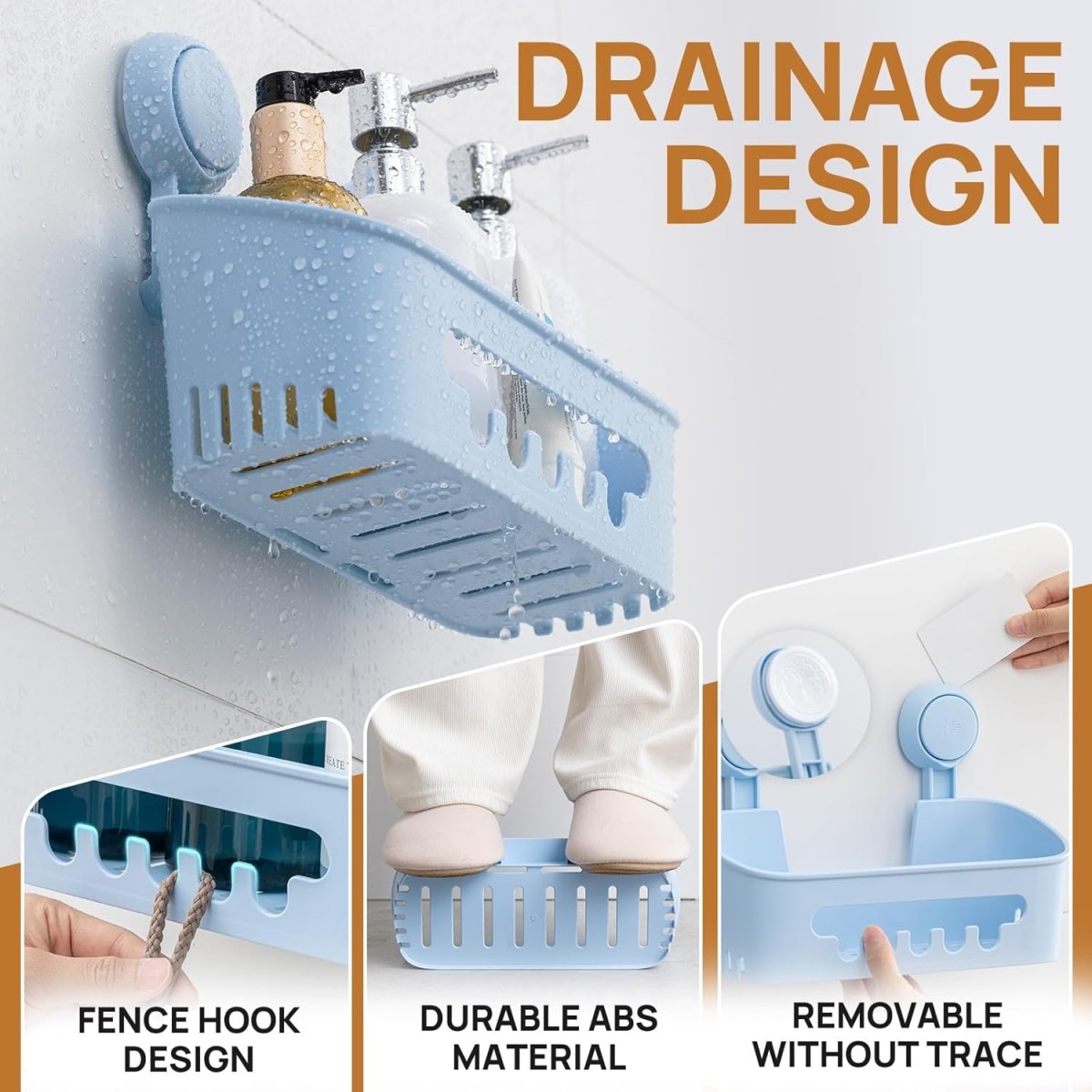 LEVERLOC Shower Caddy Suction Cup, Shower Organizer Removable Bathroom Shelf, Storage Suction Powerful Max Hold 22lbs Bathroom Caddy Waterproof Holder, White - Homesidy.com