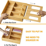SpaceAid Bag Storage Organizer for Kitchen Drawer, Bamboo Organizer, Compatible with Gallon, Quart, Sandwich and Snack Variety Size Bag (1 Box 4 Slots) - Homesidy.com
