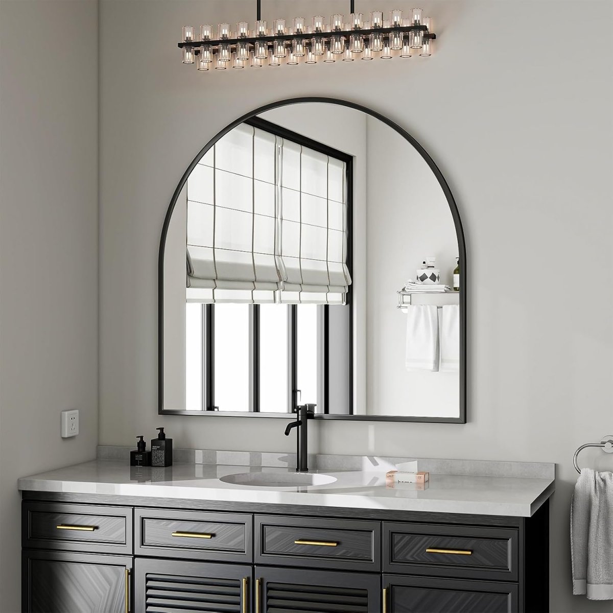 VooBang Arched Wall Mirror, 30 x 38 inch Arch Bathroom Mirror, Wall Mounted Vanity Mirror with Arch Metal Frame, Modern Bathroom Vanity Mirror for Bedroom, Living Room, Hanging or Leaning, Black - Homesidy.com