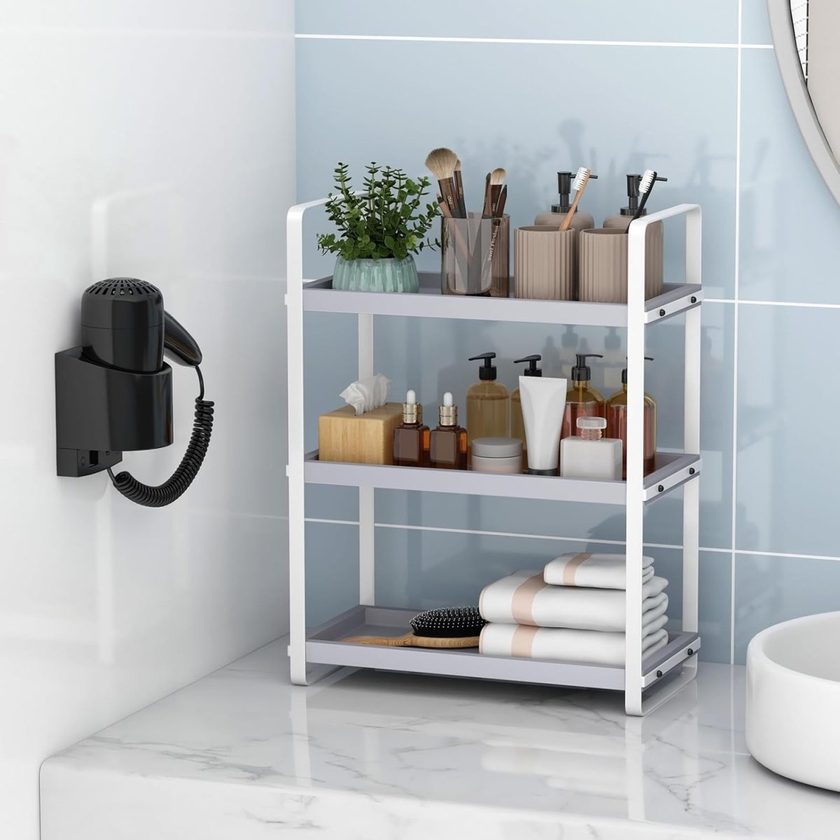 HNRLOY Bathroom Counter Organizer,Bathroom Countertop Organizer,Counter Shelf,Countertop Storage,Organization and Storage,Makeup Shelf,Sink Caddy(Brown 3 Tier) - Homesidy.com