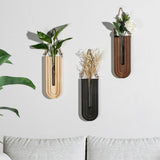Dnnnii 2 Pack Wooden Wall Vase Set - Brown Finish Modern Farmhouse &amp; Boho Wall Decor for Entryway, Hallway, Bathroom, Living Room, Dining Room, Narrow Spaces - Homesidy.com