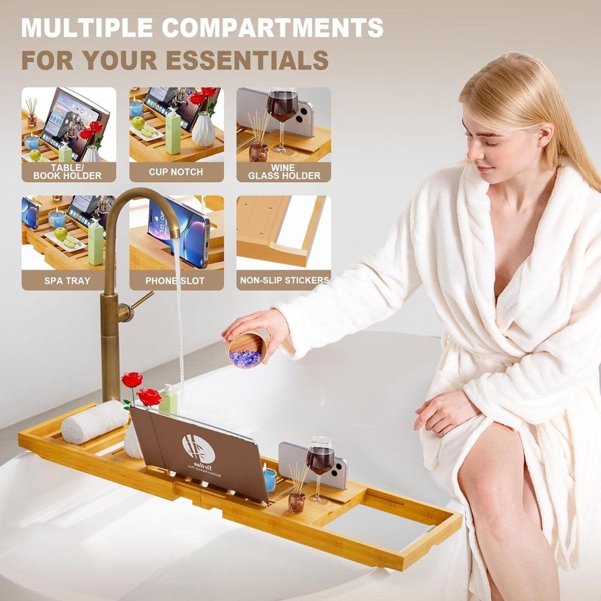 Premium Bathtub Tray Caddy, Expandable Bath Tray, Unique House Warming Gifts, New Home, Anniversary and Wedding Gifts for Couple, Bridal Shower Gift for Women - Homesidy.com