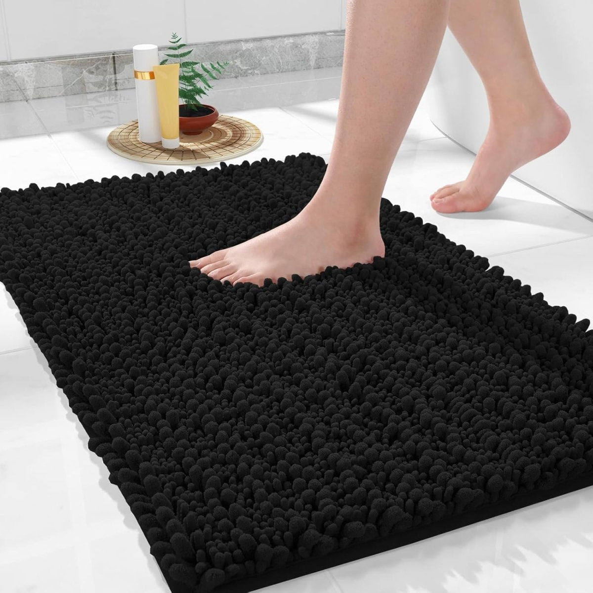 Yimobra Bathroom Rugs Non Slip Washable - Ultra Soft Absorbent Chenille Bath Mat, Quick Dry Shaggy Floor Carpet for Tub Shower, Gray Home Decor Accessories, 24x17 Inch - Homesidy.com