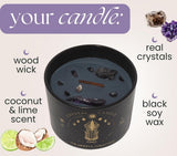 Black Crystal Candle for Women - 12oz Wood Wick Candle That Crackles with Natural Soy Wax. Luxurious Slow Burn, for Meditation. Includes Amethyst &amp; Smokey Quartz Crystals - Homesidy.com