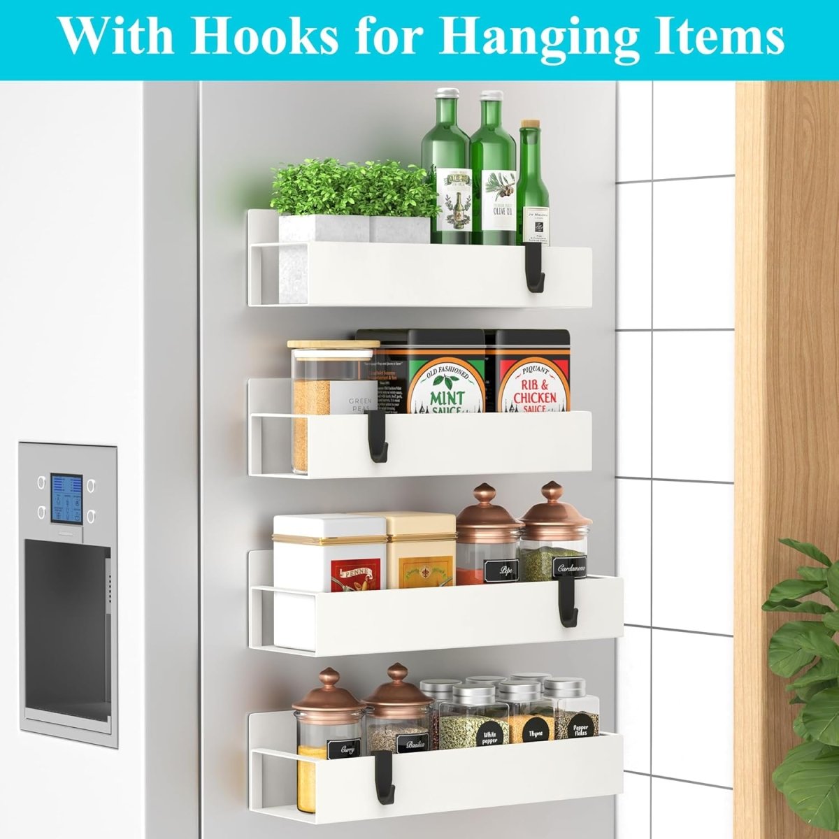 HuggieGems Metal 4 Pack Magnetic Spice Storage Rack Organizer for Refrigerator and Oven, Black Fridge Organizers and Storage - Homesidy.com