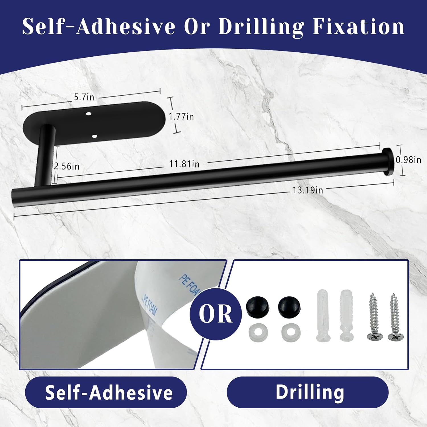 Paper Towel Holder, Self Adhesive or Drilling Paper Towel Holder Under Cabinet, Stainless Steel Black Paper Towel Holders Wall Mount for Kitchen, Bathroom, Sink, Pantry, Fridge - Homesidy.com