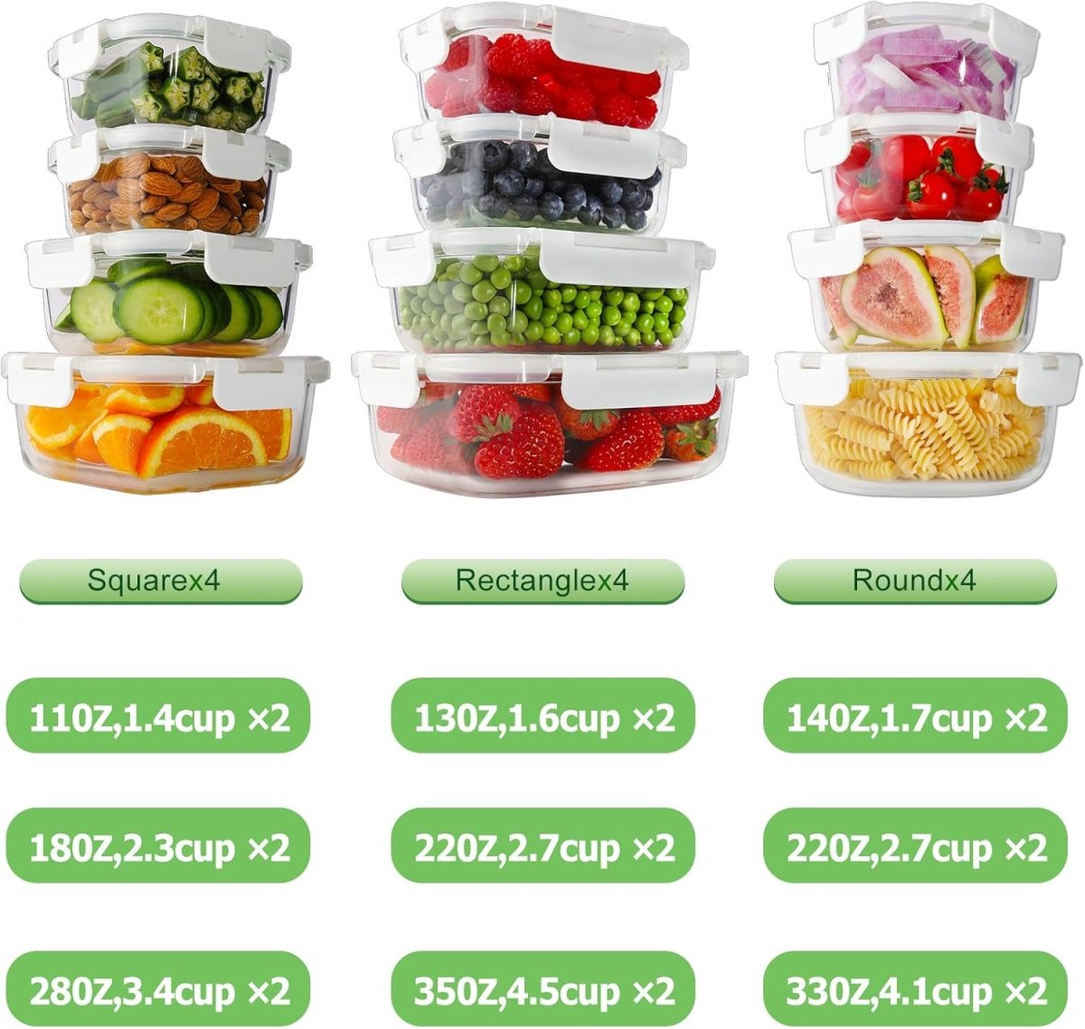 HOMBERKING 24pc Borosilicate Glass Food Storage Containers with Lids, Glass Meal Prep Containers with Leak Proof Snap Lock Lids, Airtight Bento Lunch Boxes, Kitchen Storage (12 lids &amp; 12 Containers) - Homesidy.com