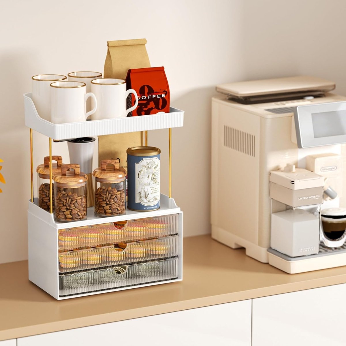 StorBin 3 Drawers Makeup Organizer - 5 Tier Bathroom Counter Organizers and Storage, Versatile Perfume Vanity Organizer, Ideal for Cosmetic, Large Skincare, Face Mask, Office Supplies, Amber - Homesidy.com