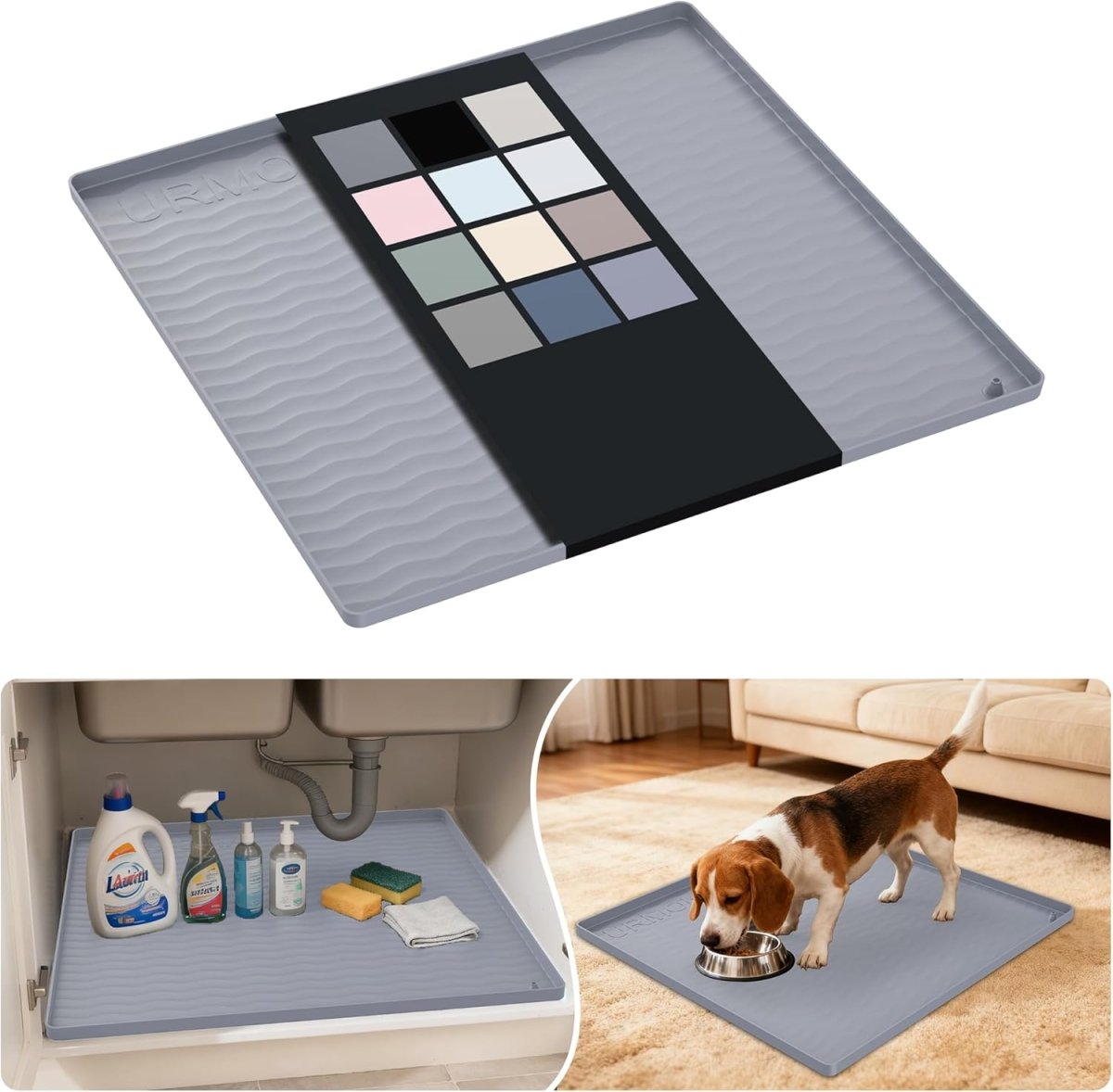 URMONA Waterproof Silicone Under Sink Mat 31 x 22 Shelf Liner for Kitchen and Bathroom, Cabinet and Counter Protector, Storage and Organizers, Litter Mat, Pet Cat Puppy Essentials(Dark Grey) - Homesidy.com