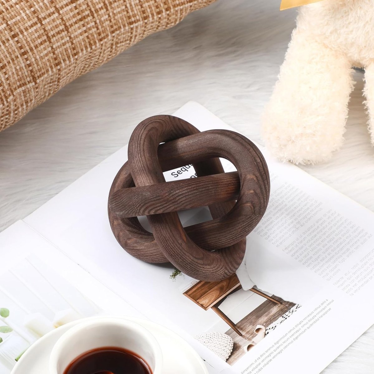Yalikop 3 Link Wood Knot Decor - Hand Carved Coffee Table Decoration, Boho Chain Link Decor, Modern Shelf, Rustic Objects for Home Living Room Bedroom(White) - Homesidy.com