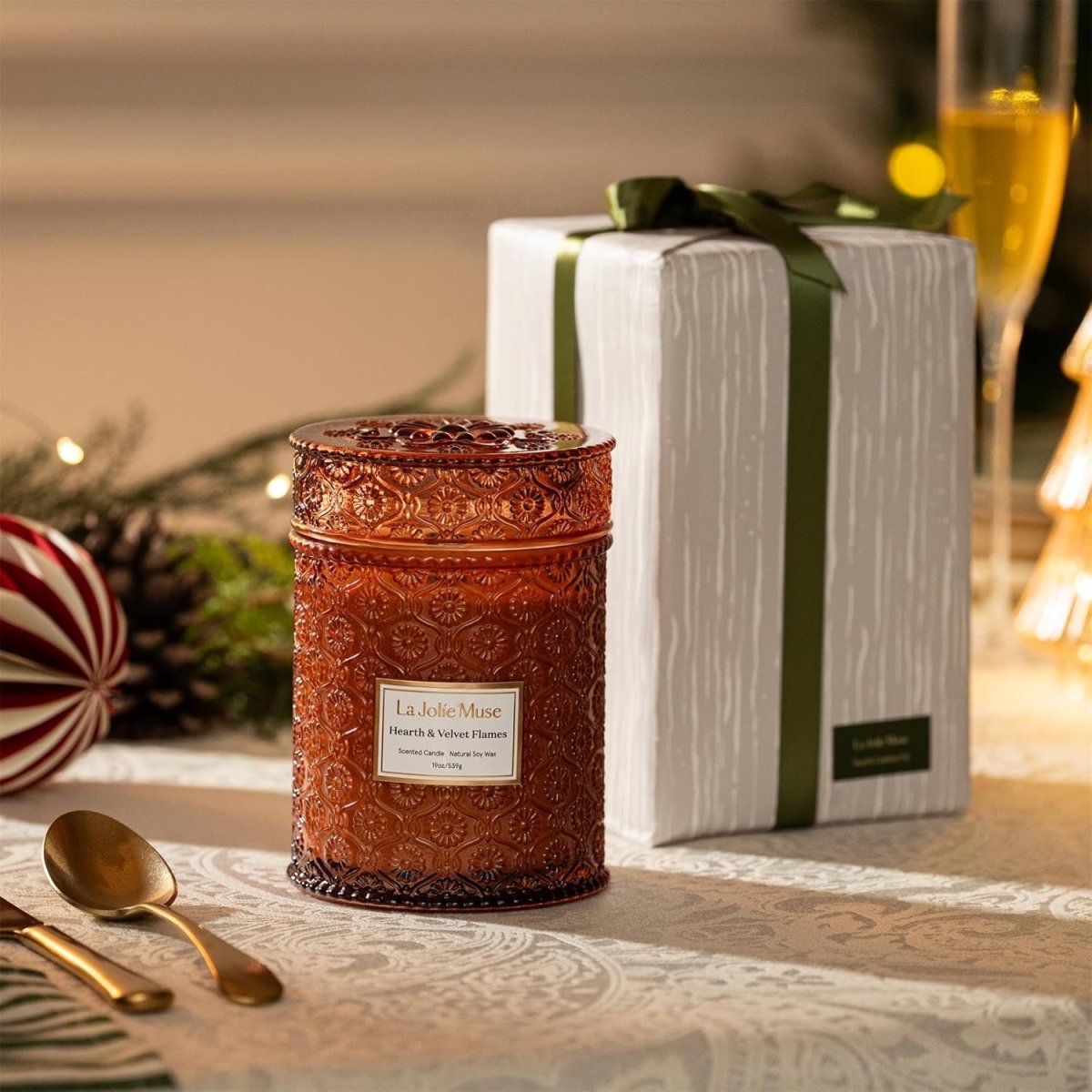 LA JOLIE MUSE Sahara Amber Candle – Bergamot, Clove &amp; Amber | 12 oz Large 2 - Wick Soy Wax Candle | 60 Hours Clean Burn | Gift - Ready for Hosts &amp; Gatherings | Elegant Home Décor - Homesidy.com