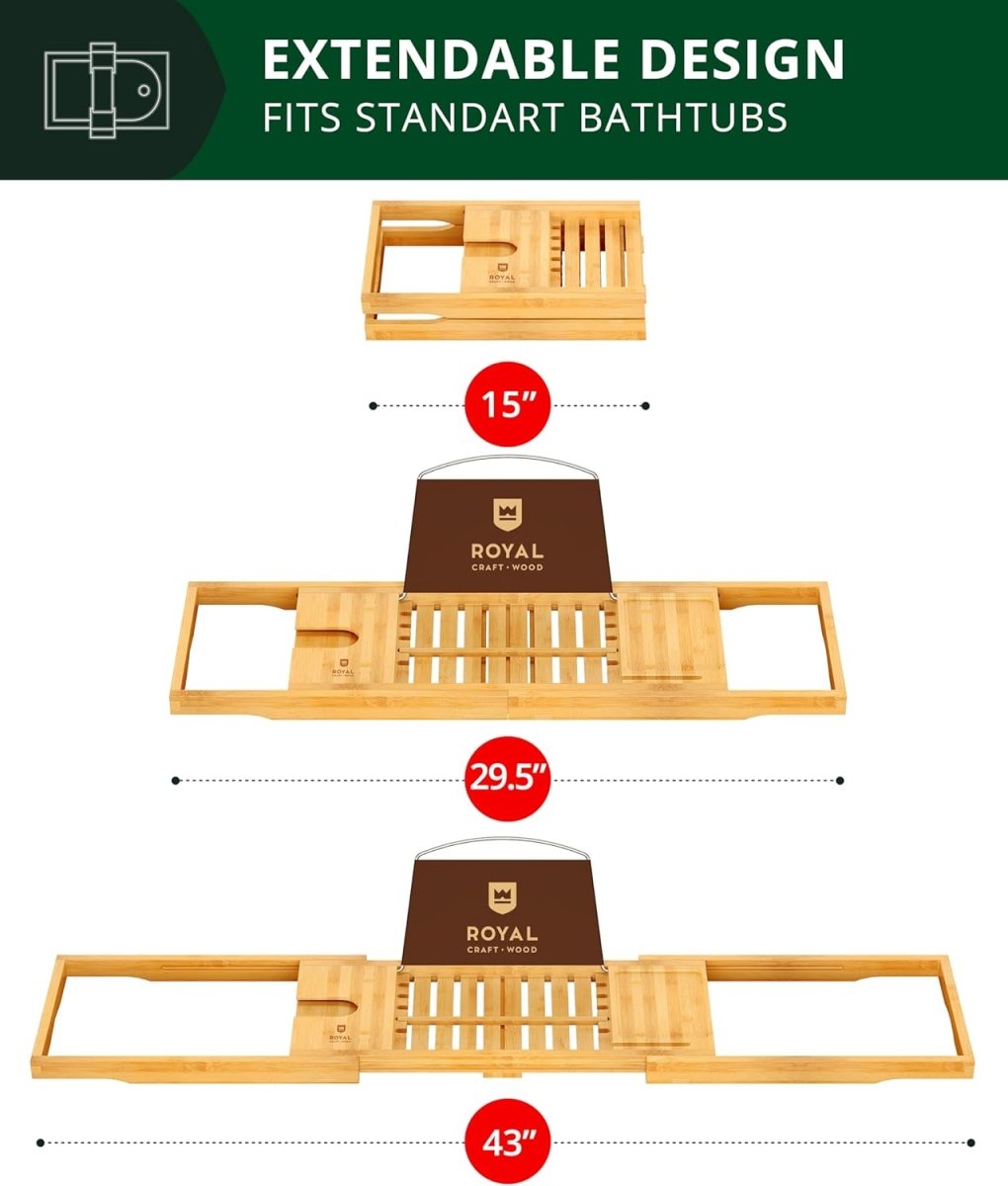ROYAL CRAFT WOOD Bathtub Tray Caddy for Tub, Bamboo Bath Shelf, Premium Foldable Wood Bath Table, Expandable Bathtub &amp; Bathroom Accessories, New Home Gifts for Mom, Housewarming, Anniversary, Wedding - Homesidy.com