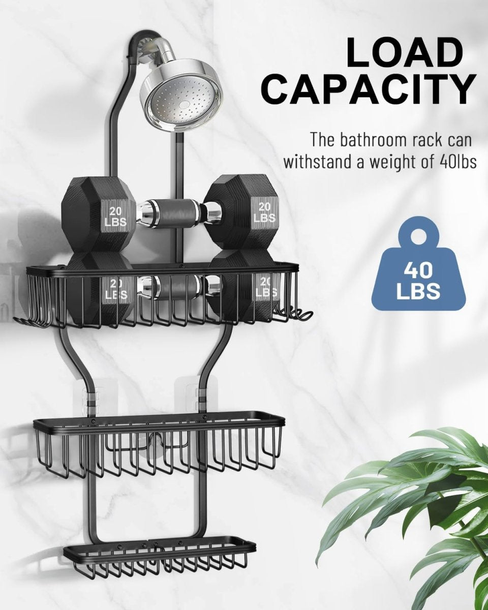 MSAICOE Shower Caddy Hanging - Never Rust Shower Hanging Organizer - Aluminum Over the ShowerHead Caddy with Soap Basket and 6 Hooks for Razor/Sponge (Black) - Homesidy.com