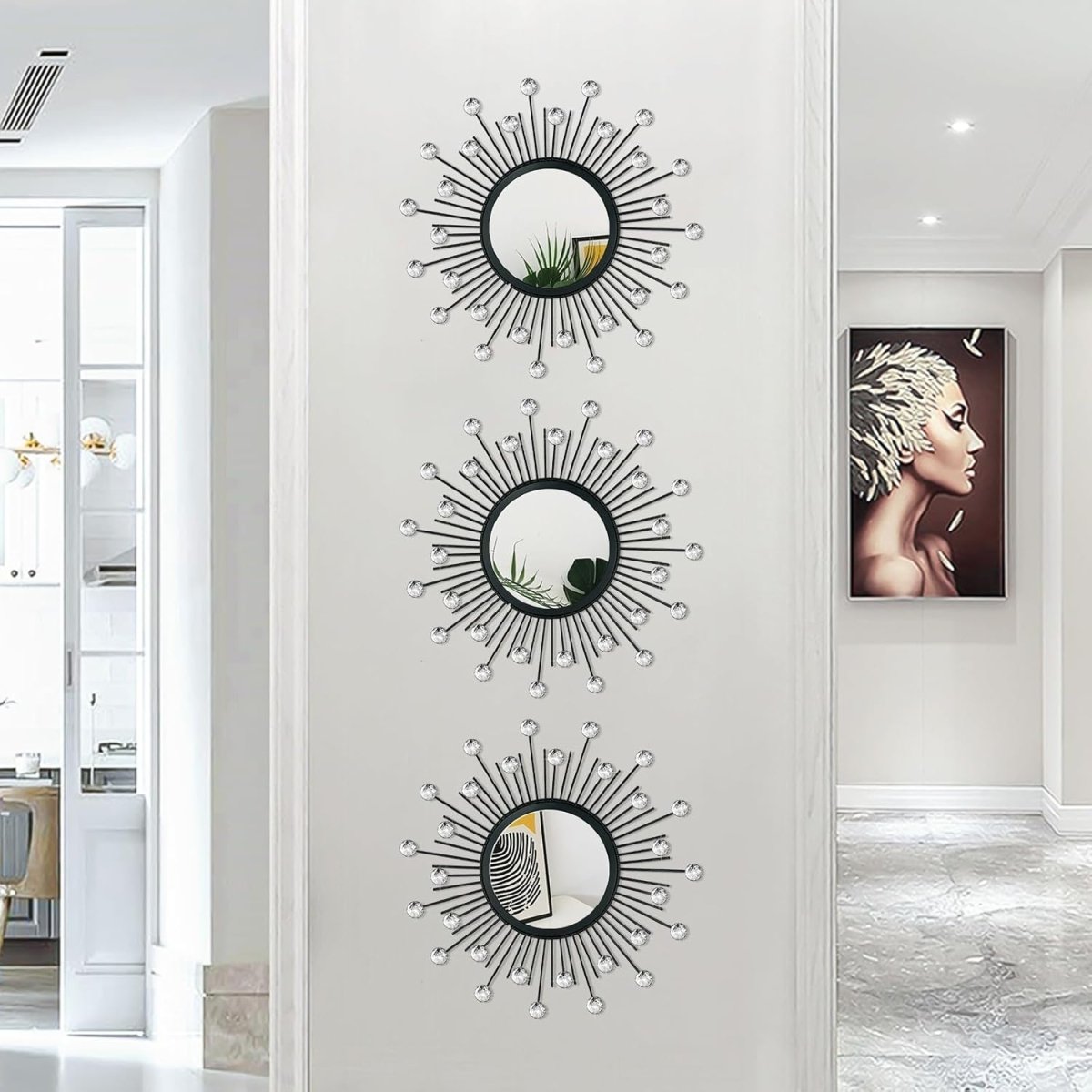 3 Pack Metal Mirrors for Wall Sunburst Wall Mirrors Home Décor Decorative Hanging Wall Art for Living Room Bedroom Entryway (Gold, Flower Sunburst) - Homesidy.com