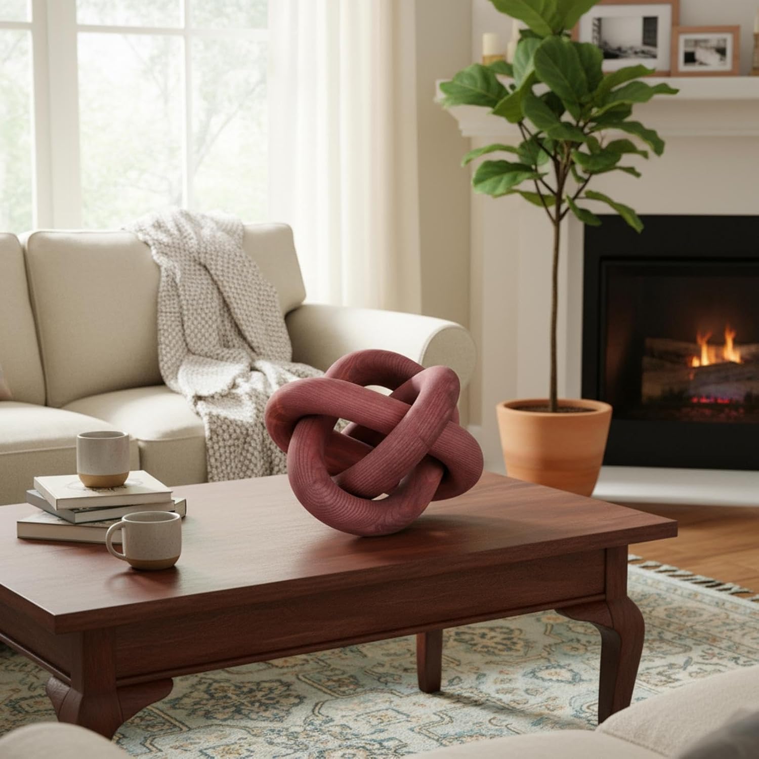 Yalikop 3 Link Wood Knot Decor - Hand Carved Coffee Table Decoration, Boho Chain Link Decor, Modern Shelf, Rustic Objects for Home Living Room Bedroom(White) - Homesidy.com