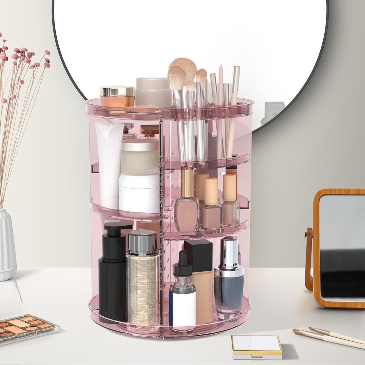 Rotating Makeup Organizer, DIY 8 Adjustable Layers Spinning Skincare Organizer, Cosmetic Display Case with Brush Holder Perfume Tray, Multi - Function Storage Carousel for Vanity Bathroom Countertop - Homesidy.com