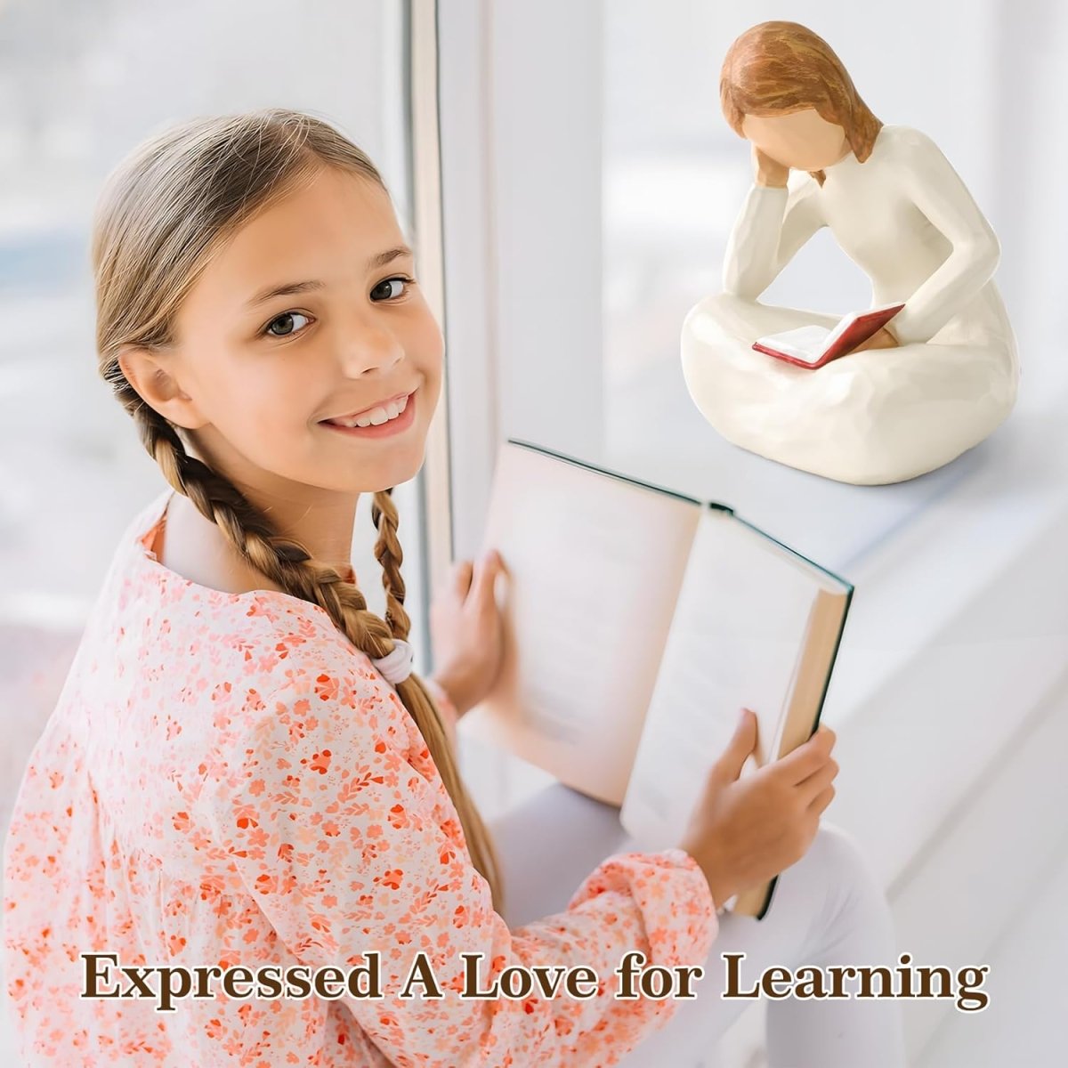 Cuayaes Reading Thinker Statue Book Lover Gifts for Women Readers, Graduates, Students, Teachers, Bookshelf Decor Aesthetic Sculpture Home Decor for Shelves Desk Office Living Room - Homesidy.com